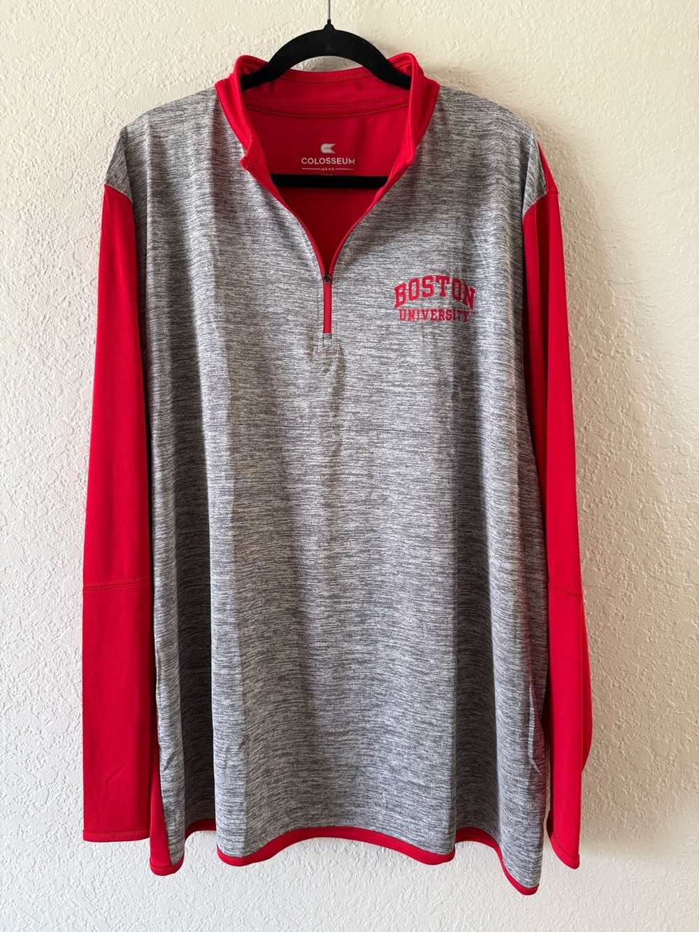 Mens Colosseum Heather Gray Scarlet Boston University Quarter Zip Shirt Size XXL